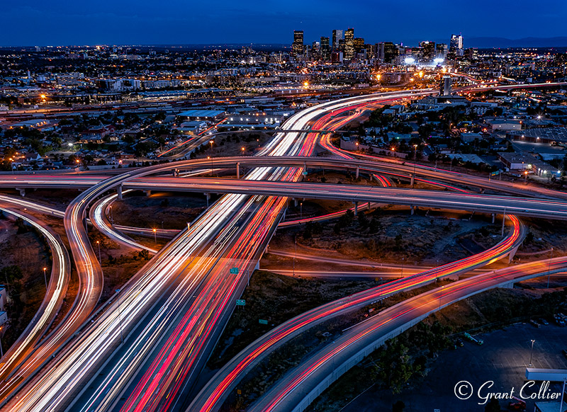 Night Photography Aerial, Mousetrap, I-70, I-25, Denver, Colorado
