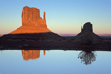 Monument Valley, East and West Mittens Buttes, reflection
